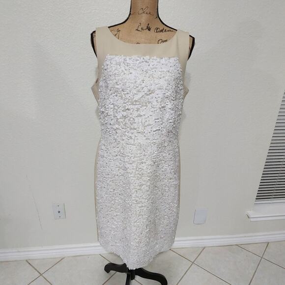 𝅺ANN TAYLOR SLEEVELESS ICING DRESS CREAM/white sequinned beaded FORMAL 12 new - Picture 1 of 8